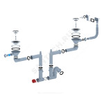 Сифон для кухонной мойки с двумя чашами трубный с гибким переливом 3 1/2"x40 с 2-мя отводами (штуцерами) выпуск с нержавеющей решёткой D=115мм АНИ Пласт F3545S