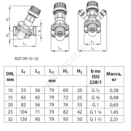 Балансировочный клапан aqt ду 20 с измер ниппелями danfoss 003z1813