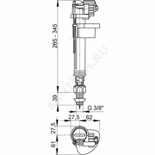 Запорный клапан сливного бачка алкапласт